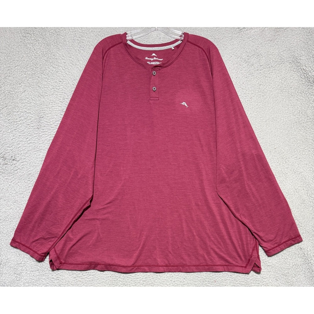 Tommy Bahama IslandZone Mens 3XLB Burgundy Henley Long Sleeve Shirt Big & Tall